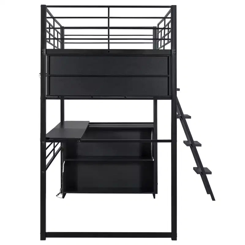 Twin Size Loft Bed with Built-in Desk and Storage Shelves