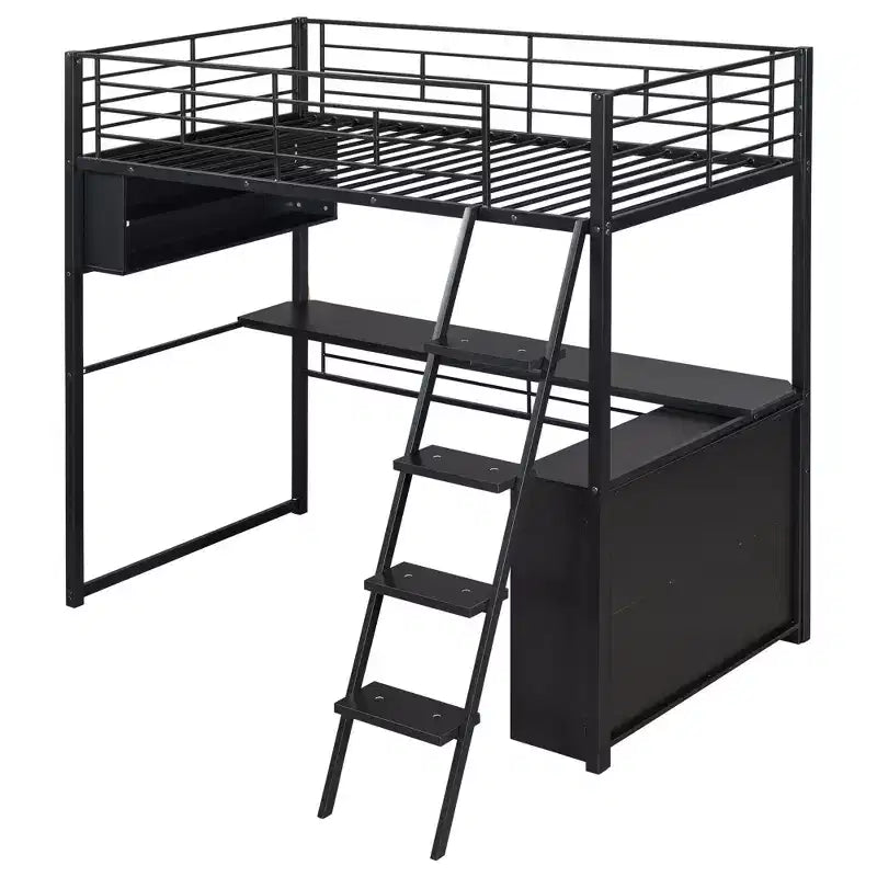 Twin Size Loft Bed with Built-in Desk and Storage Shelves