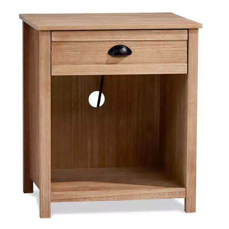 Beige MDF Nightstand with 1 Drawer and Lower Shelf