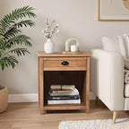 Beige MDF Nightstand with 1 Drawer and Lower Shelf