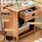 Beige MDF Nightstand with 1 Drawer and Lower Shelf