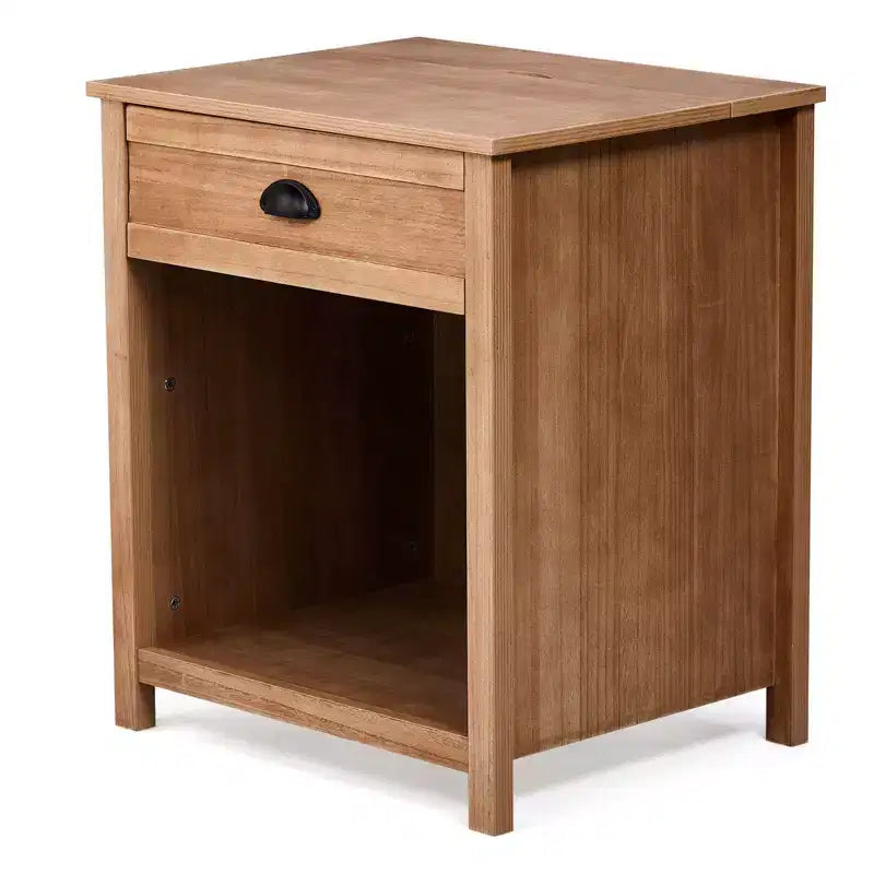 Beige MDF Nightstand with 1 Drawer and Lower Shelf