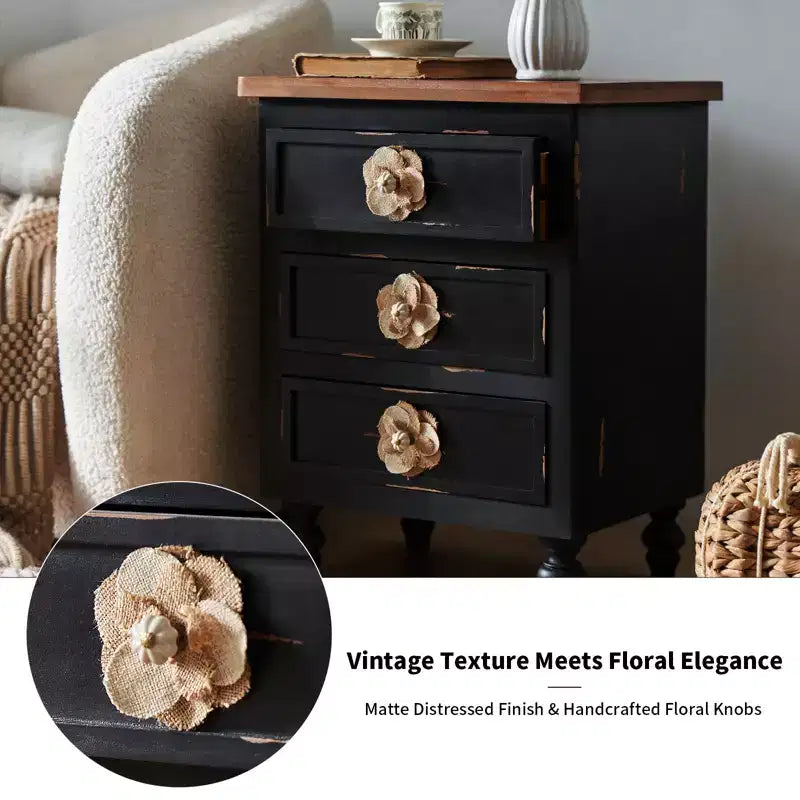 Modern Bedroom Nightstand With 3 Drawers, Wood Sofa Side Table, Accent Bedside Table for Small Space, Narrow End Table for Living Room Bedroom