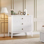 Acekool 3 Drawer Storage Cabinet, 31.5 Wide White Fluted Dresser, Modern Chest for Bedroom, Closet, Entryway