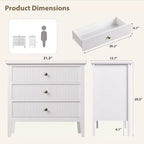 3-Drawer Storage Cabinet, 31.5" Wide White Fluted Dresser for Bedroom, Closet, Entryway