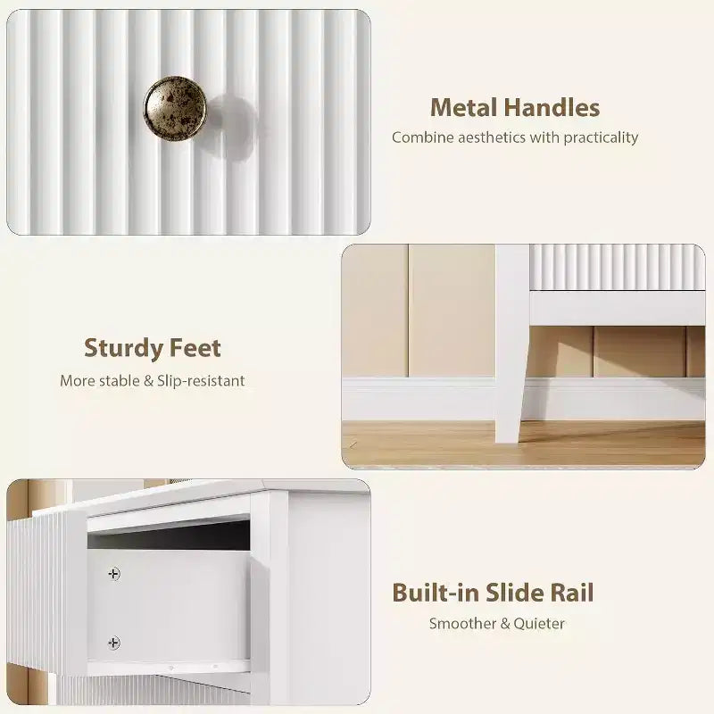 3-Drawer Storage Cabinet, 31.5" Wide White Fluted Dresser for Bedroom, Closet, Entryway