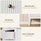 3-Drawer Storage Cabinet, 31.5" Wide White Fluted Dresser for Bedroom, Closet, Entryway