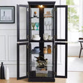 Curio Cabinet with Tempered Glass Doors, Lighted Display Cabinet with Mirrored Back Panel & Adjustable Shelves Perfect for Home or Office - Black