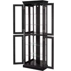 Curio Cabinet with Tempered Glass Doors, Mirrored Back Panel, Adjustable Shelves and LED Lighting - Black