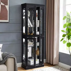 Curio Cabinet with Tempered Glass Doors, Mirrored Back Panel, Adjustable Shelves and LED Lighting - Black