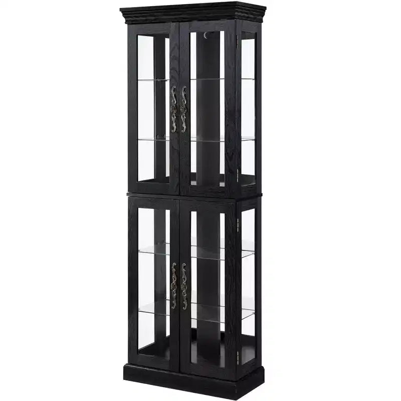 Curio Cabinet with Tempered Glass Doors, Mirrored Back Panel, Adjustable Shelves and LED Lighting - Black