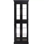 Curio Cabinet with Tempered Glass Doors, Mirrored Back Panel, Adjustable Shelves and LED Lighting - Black