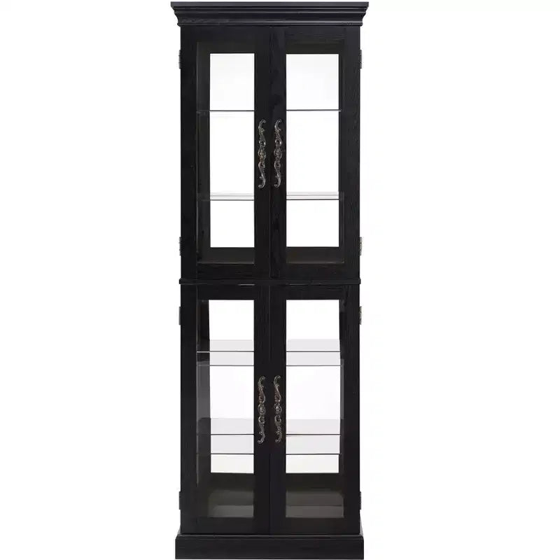 Curio Cabinet with Tempered Glass Doors, Mirrored Back Panel, Adjustable Shelves and LED Lighting - Black