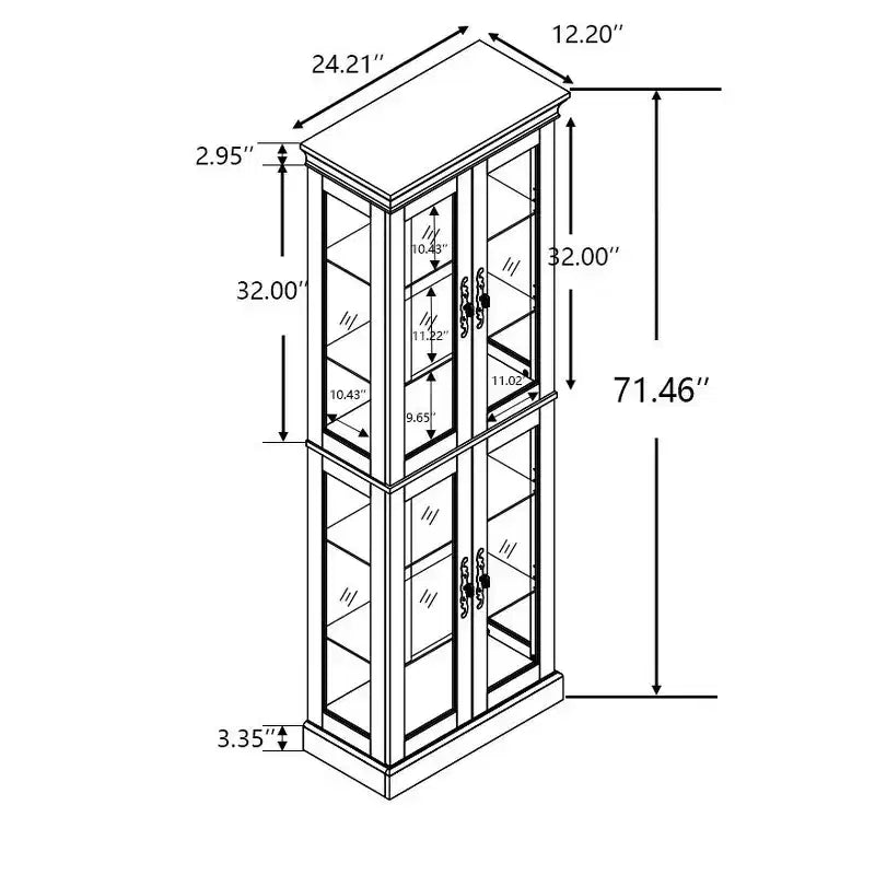 Curio Cabinet with Tempered Glass Doors, Mirrored Back Panel, Adjustable Shelves and LED Lighting - Black