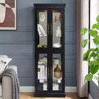 Curio Cabinet with Tempered Glass Doors, Mirrored Back Panel, Adjustable Shelves and LED Lighting - Black