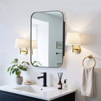 MAYEERTY 36 x 24in Modern Rectangular Bathroom Medicine Cabinets, Metal Framed Wall Mirror with Storage, Black