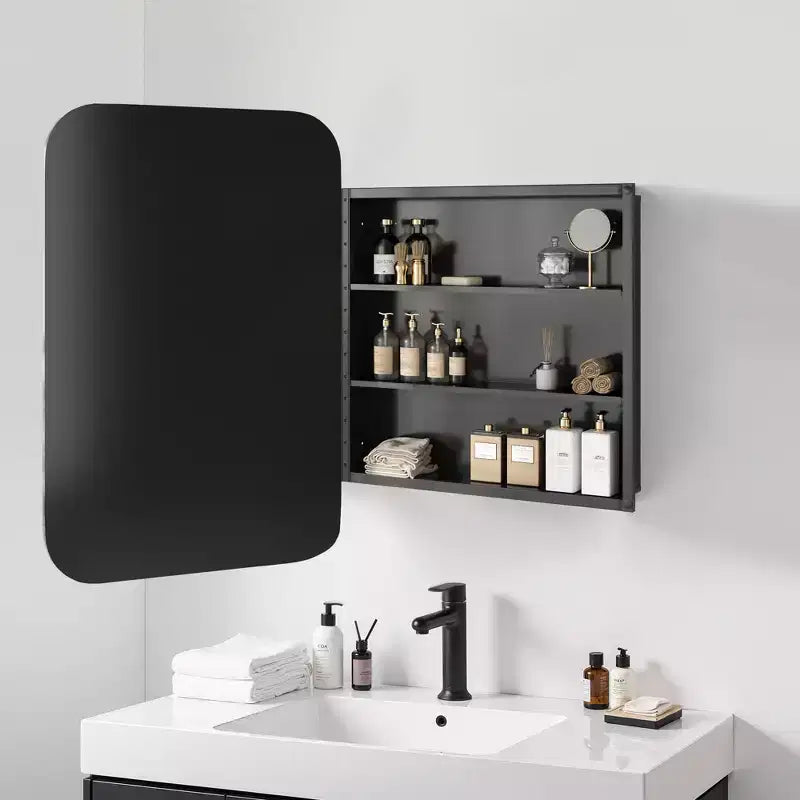 36 x 24 Inch Wall Mirror Medicine Cabinet with Storage, Metal Frame, Black
