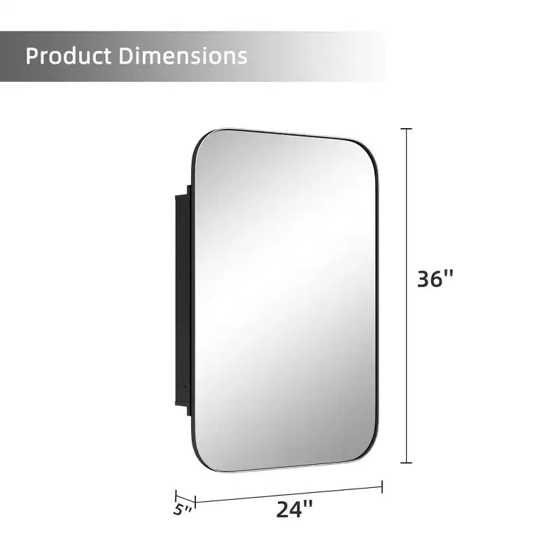 36 x 24 Inch Wall Mirror Medicine Cabinet with Storage, Metal Frame, Black