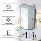 36 x 24 Inch Wall Mirror Medicine Cabinet with Storage, Metal Frame, Black