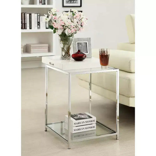 HomeStock 24 in.H White Color Rectangle Steel Table Top End Table 1 -piece