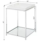 24 in. H White Steel End Table with Glass Shelves and Removable Tray