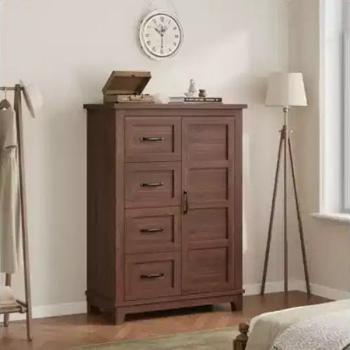 4 Dresser for BedroomVertical 4-Drawer Dresser with Storage Door, 45.7 Tall Freestanding Closet Organizer Chest for Bedroom