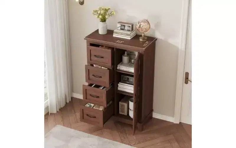Vertical Dresser with 5 Drawers and Storage Door, 45.7" Tall