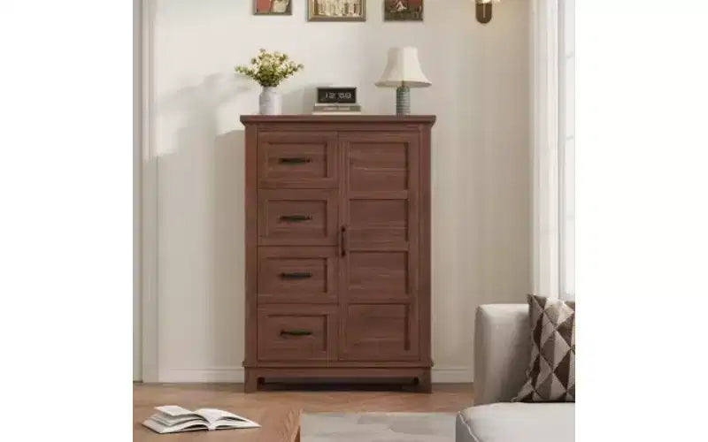 Vertical Dresser with 5 Drawers and Storage Door, 45.7" Tall