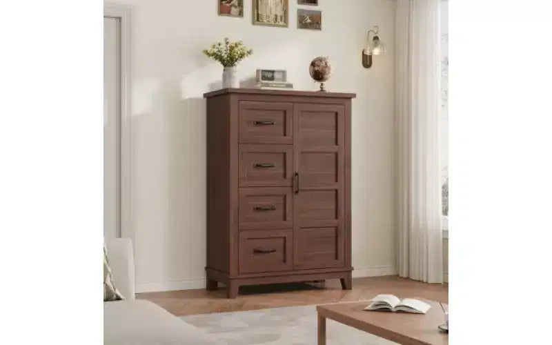 Vertical Dresser with 5 Drawers and Storage Door, 45.7" Tall