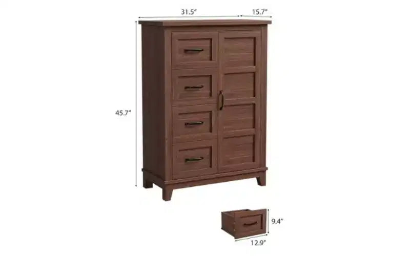 Vertical Dresser with 5 Drawers and Storage Door, 45.7" Tall
