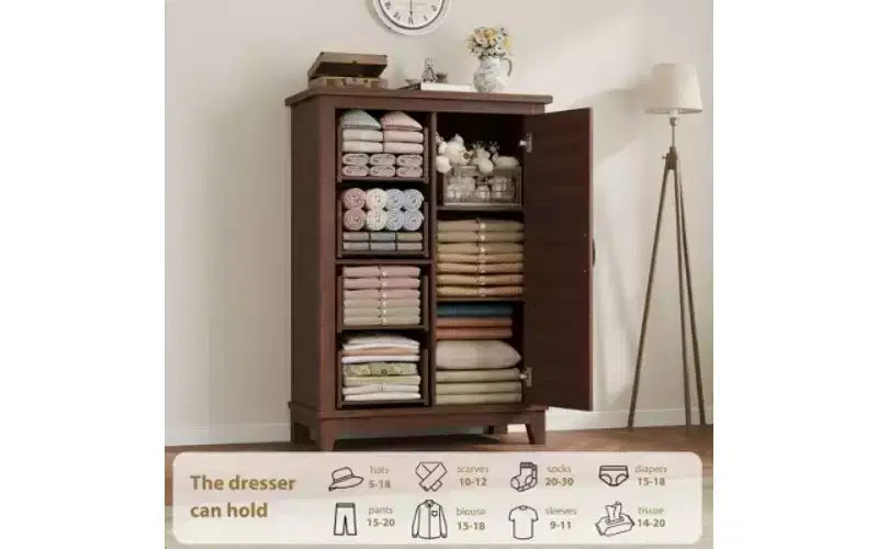 Vertical Dresser with 5 Drawers and Storage Door, 45.7" Tall