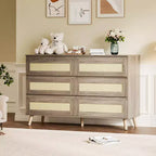 Rattan Dresser with Drawers – Wood Frame Chest of Drawers for Bedroom or Living Room