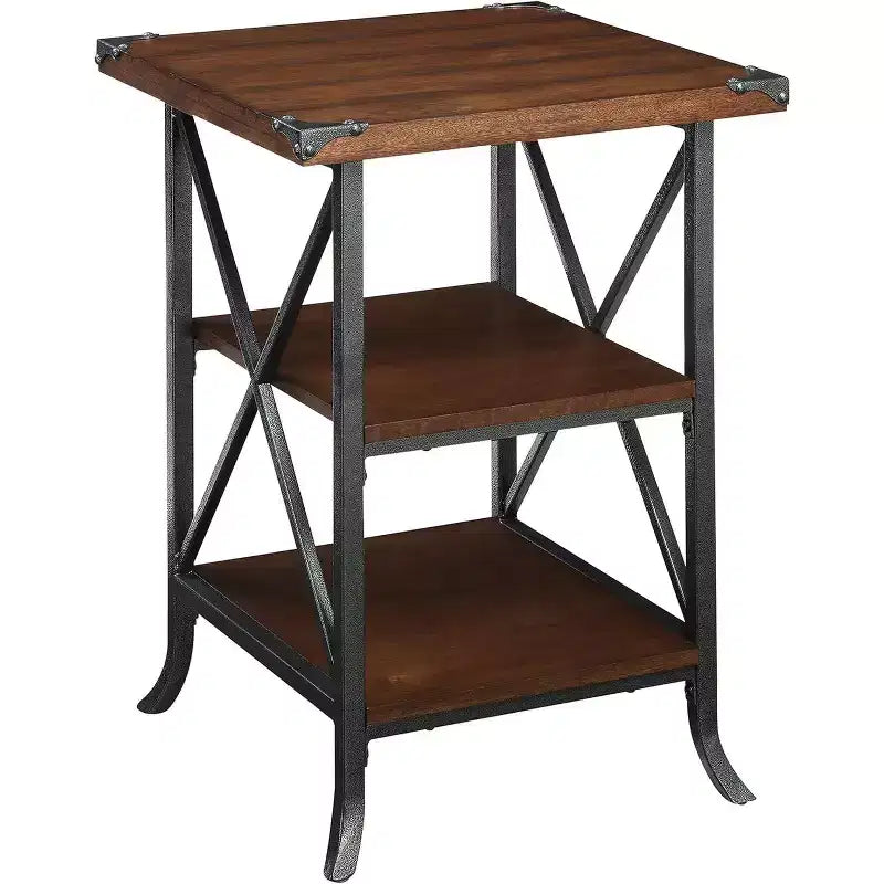 Three Tier End Table with Cross Frame Design