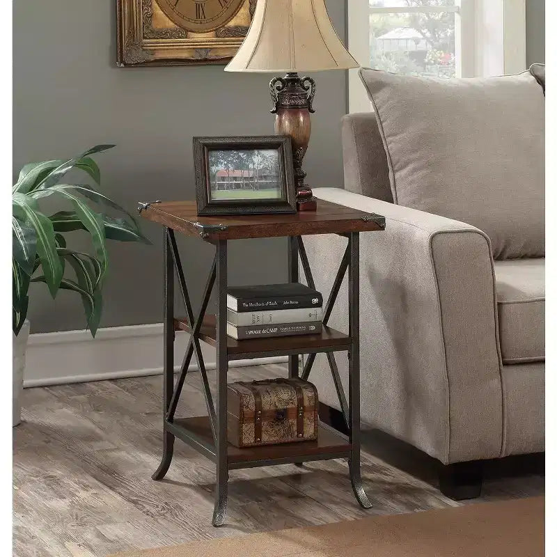 Three Tier End Table with Cross Frame Design