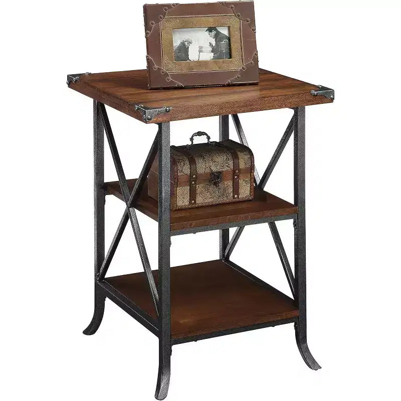 Three Tier End Table with Cross Frame Design