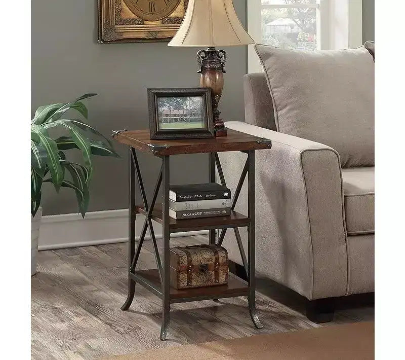 Three Tier End Table with Cross Frame Design