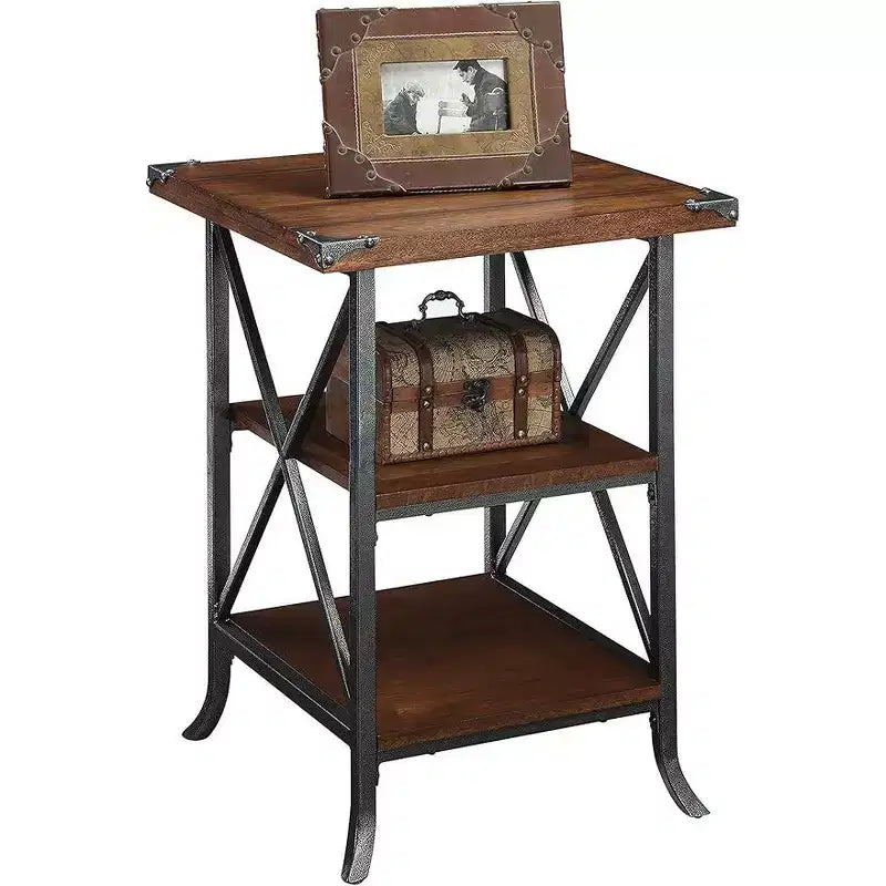 Three Tier End Table with Cross Frame Design