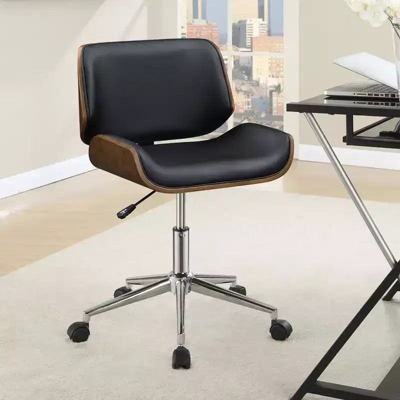 Okak Curved Base Office Chair, Armless Desk Chair with Adjustable Height, Swivel Chair for Office, Study, Reading Room, Black