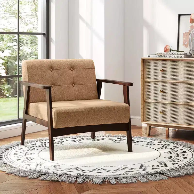 Button Tufted Mid-Century Modern Accent Chair with Armrests