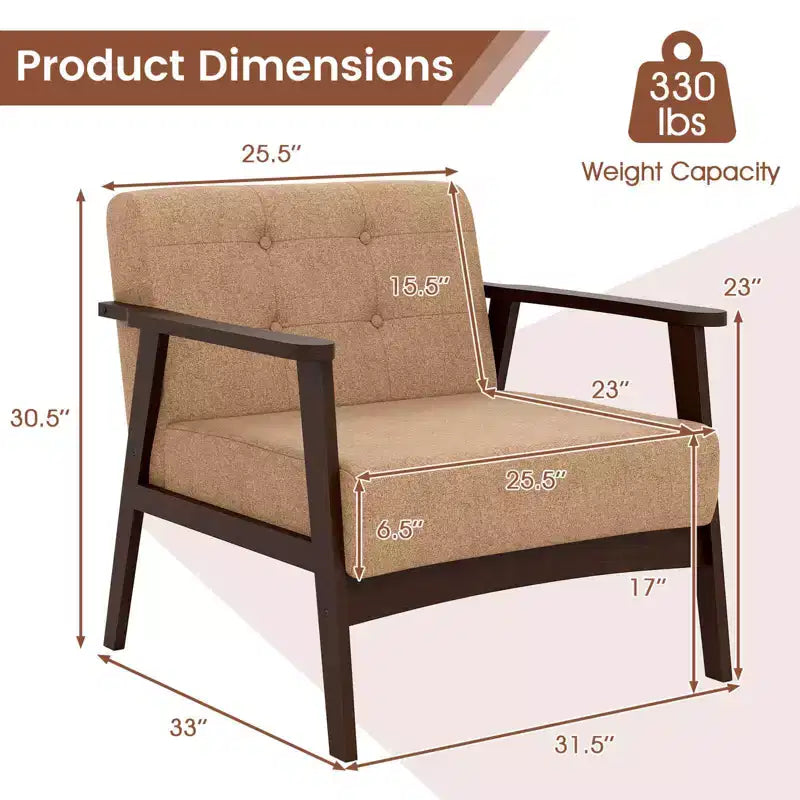 Button Tufted Mid-Century Modern Accent Chair with Armrests