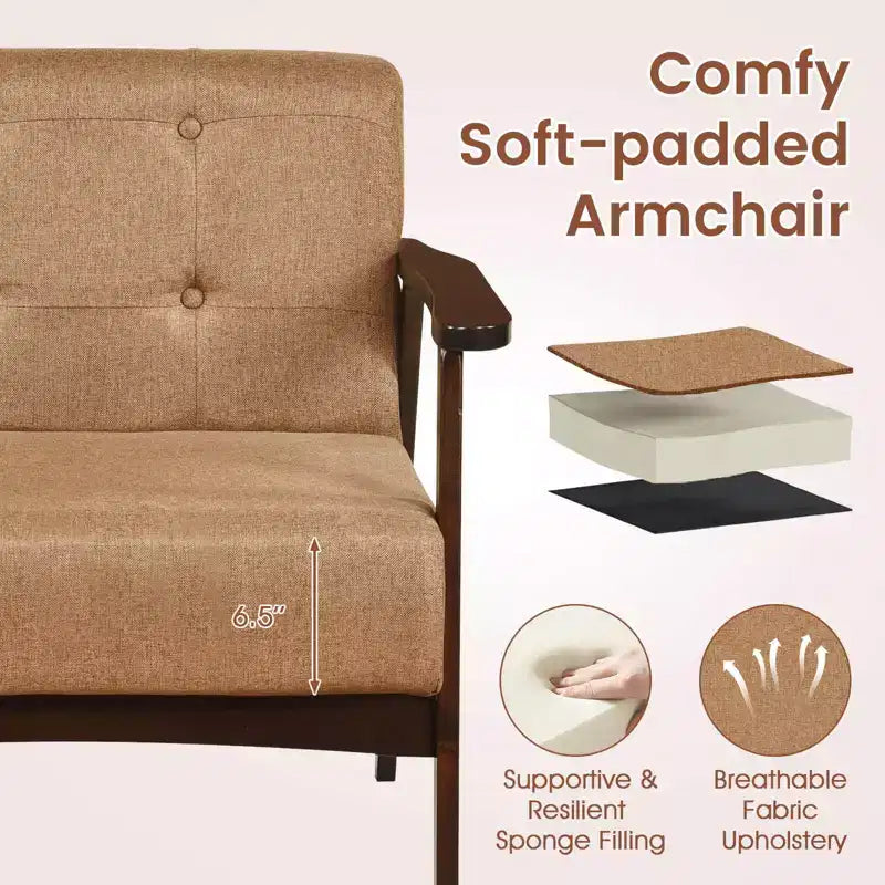 Button Tufted Mid-Century Modern Accent Chair with Armrests