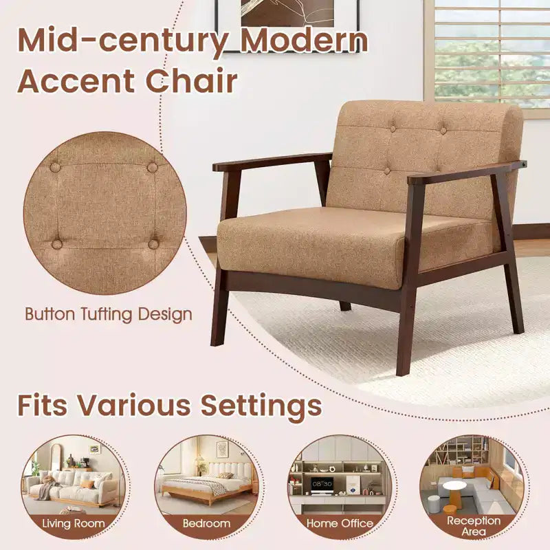 Button Tufted Mid-Century Modern Accent Chair with Armrests