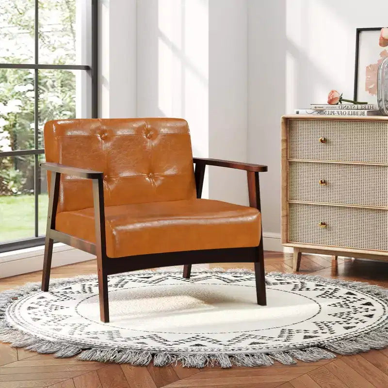 Button Tufted Mid-Century Modern Accent Chair with Armrests