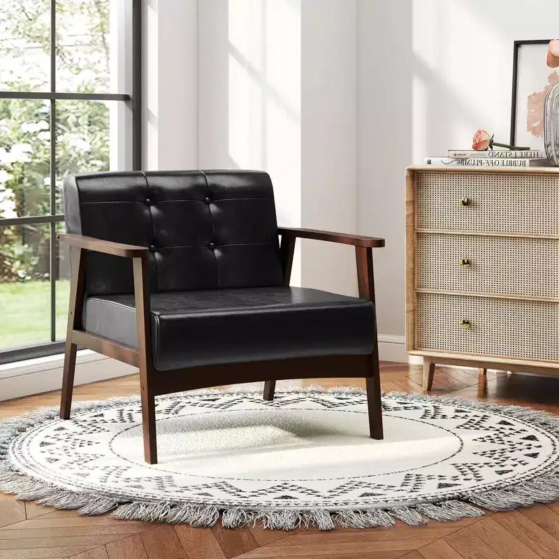 Button Tufted Mid-Century Modern Accent Chair with Armrests
