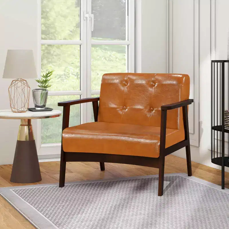 Button Tufted Mid-Century Modern Accent Chair with Armrests
