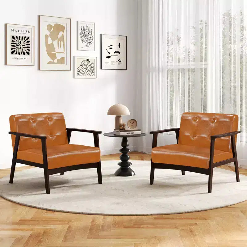 Button Tufted Mid-Century Modern Accent Chair with Armrests