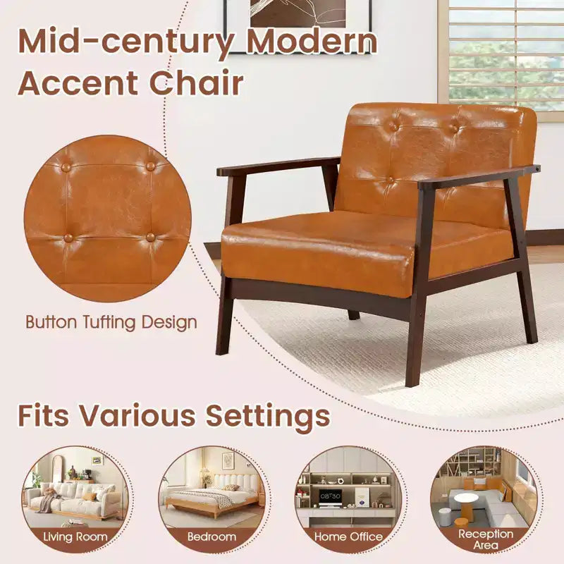 Button Tufted Mid-Century Modern Accent Chair with Armrests