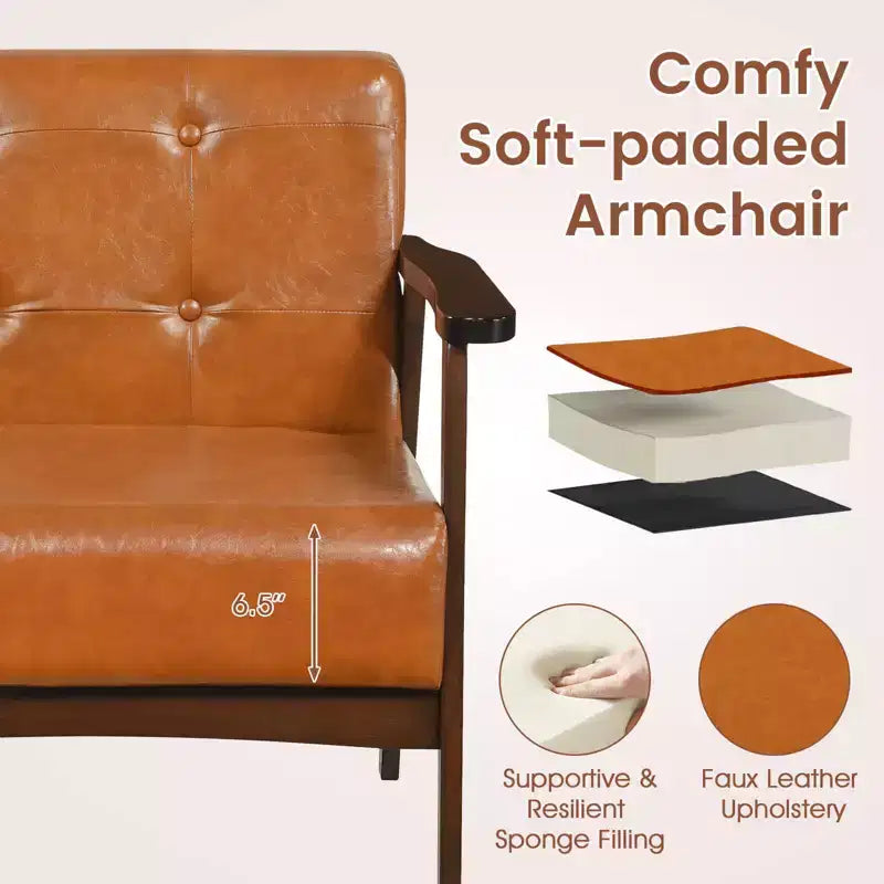 Button Tufted Mid-Century Modern Accent Chair with Armrests