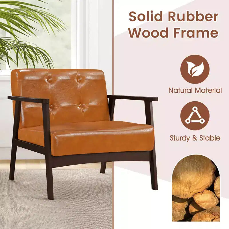 Button Tufted Mid-Century Modern Accent Chair with Armrests