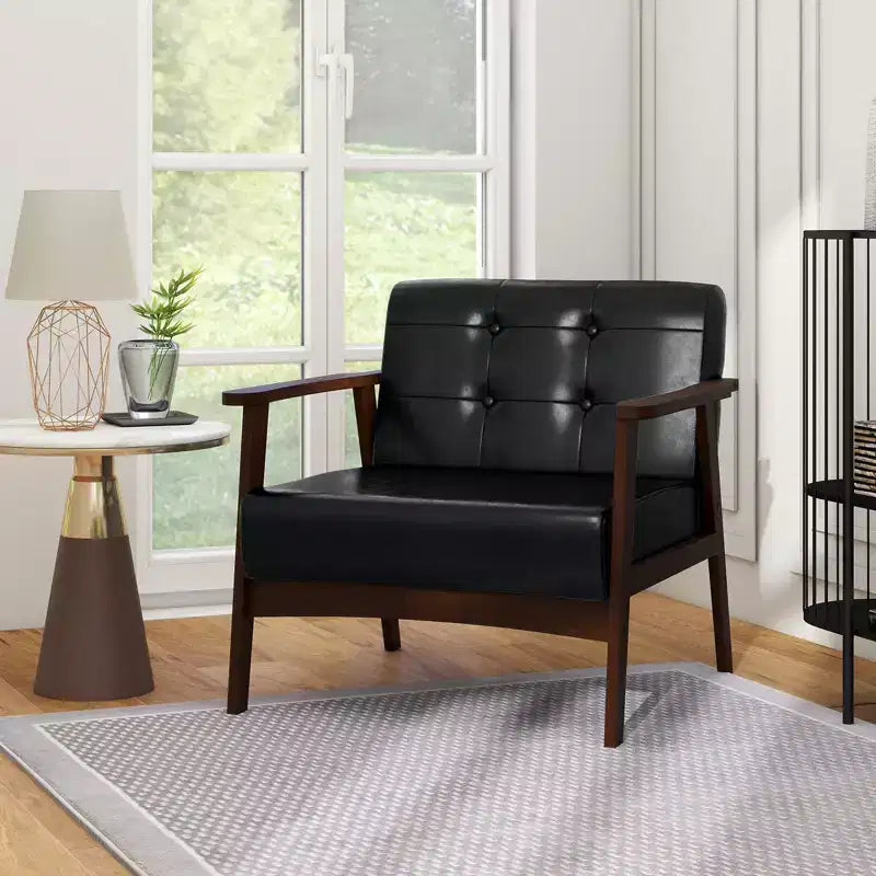Button Tufted Mid-Century Modern Accent Chair with Armrests